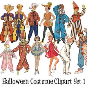 Halloween Costume Clip Art Vintage Retro Fashion Sewing Pattern Set of 12 Digital Images PNG Transparent Instant Download