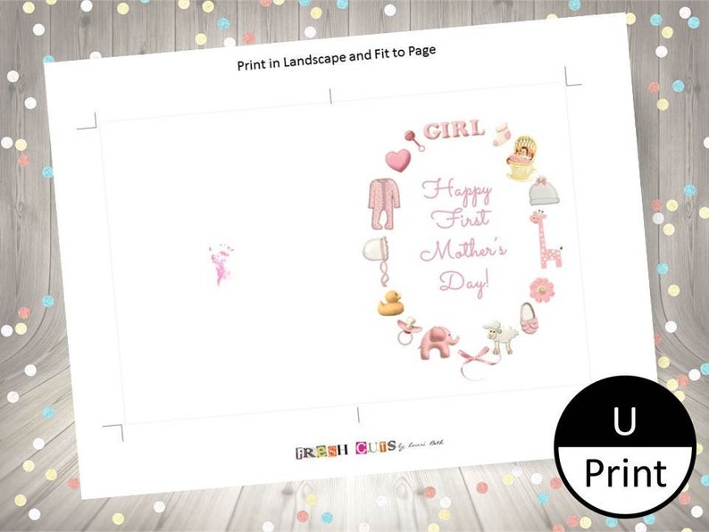 Printable Card Happy First Mothers Day Pink Baby Girl Stuff DIY PDF Jpeg PNG Digital Instant Download