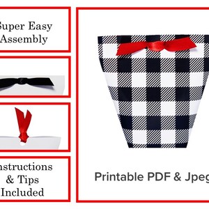 Druckbare Buffalo Plaid Weihnachten Geschenk geben Box Gunst Tasche behandeln Papier Container Vorlage Party Versorgung Event Arbeit DIY Instant Download