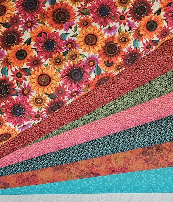 Sunflower Fabric Blenders Historical Quilters Cotton BTY By The Yard Continuous Cuts