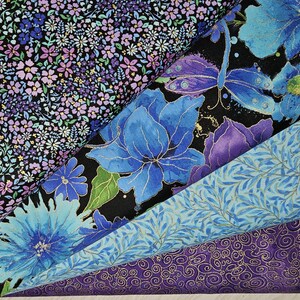 Floral Leaves Cotton Fabric Purple Gold Metallic Accents BTY By The Yard Continuous Cuts