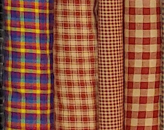 Red HOMESPUN Cotton Fabric Plaid Check 44" Wide By The Yard