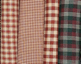Red Green HOMESPUN Cotton Fabric Plaid Check 44" Wide BTY By The Yard Continuous Cuts