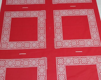 Vintage Bandanas Bandana Fabric Cotton Handkerchiefs USA Red UNCUT Lot of 6