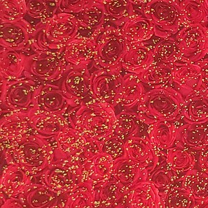 Tela con estampado floral de amapolas, color rojo, de algodón para patchwork, Timeless Treasures, cortada a medida, cortes continuos. Roses Metallic Fleck