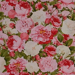 Tela con estampado floral de amapolas, color rojo, de algodón para patchwork, Timeless Treasures, cortada a medida, cortes continuos. Vtg Roses