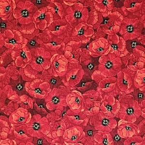 Poppies Poppy Floral Fabric Red Timeless Treasures Quilters Cotton CD3224 Hwang BTY By The Yard Continuous Cuts