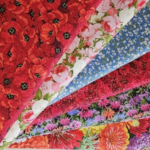 Poppy Floral Fabric Red Quilters Cotton Timeless Treasures By The Yard Continuous Cuts