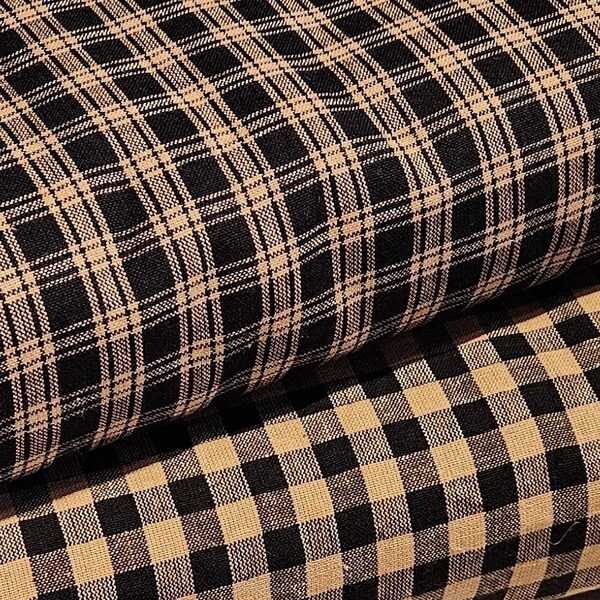 Black HOMESPUN Cotton Fabric Plaid Check 44" Wide By The Yard