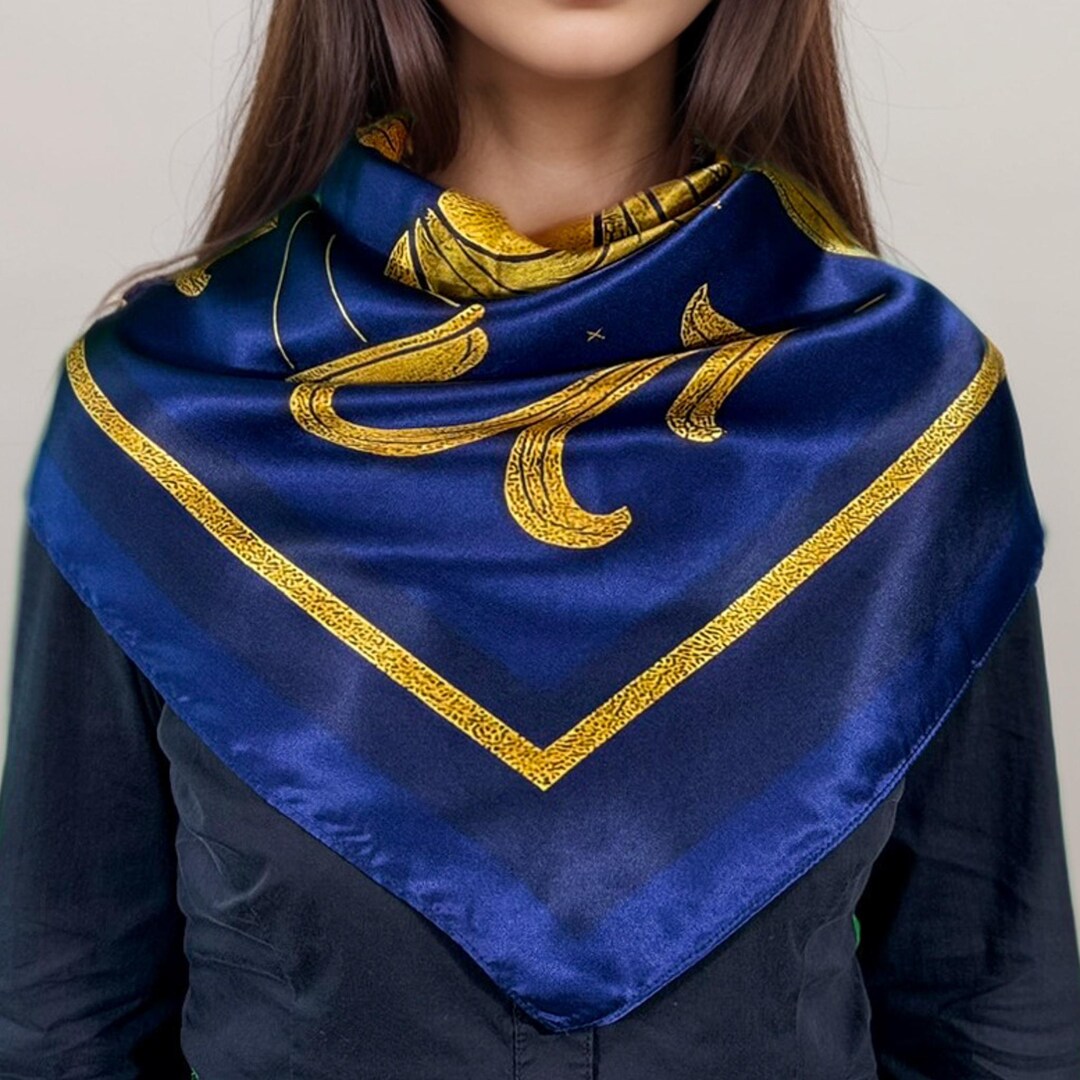 Libra Rising Silk 88 Cm Silk Square “libra” – Zodiac Silk Scarf Constellation Libra Blue ...