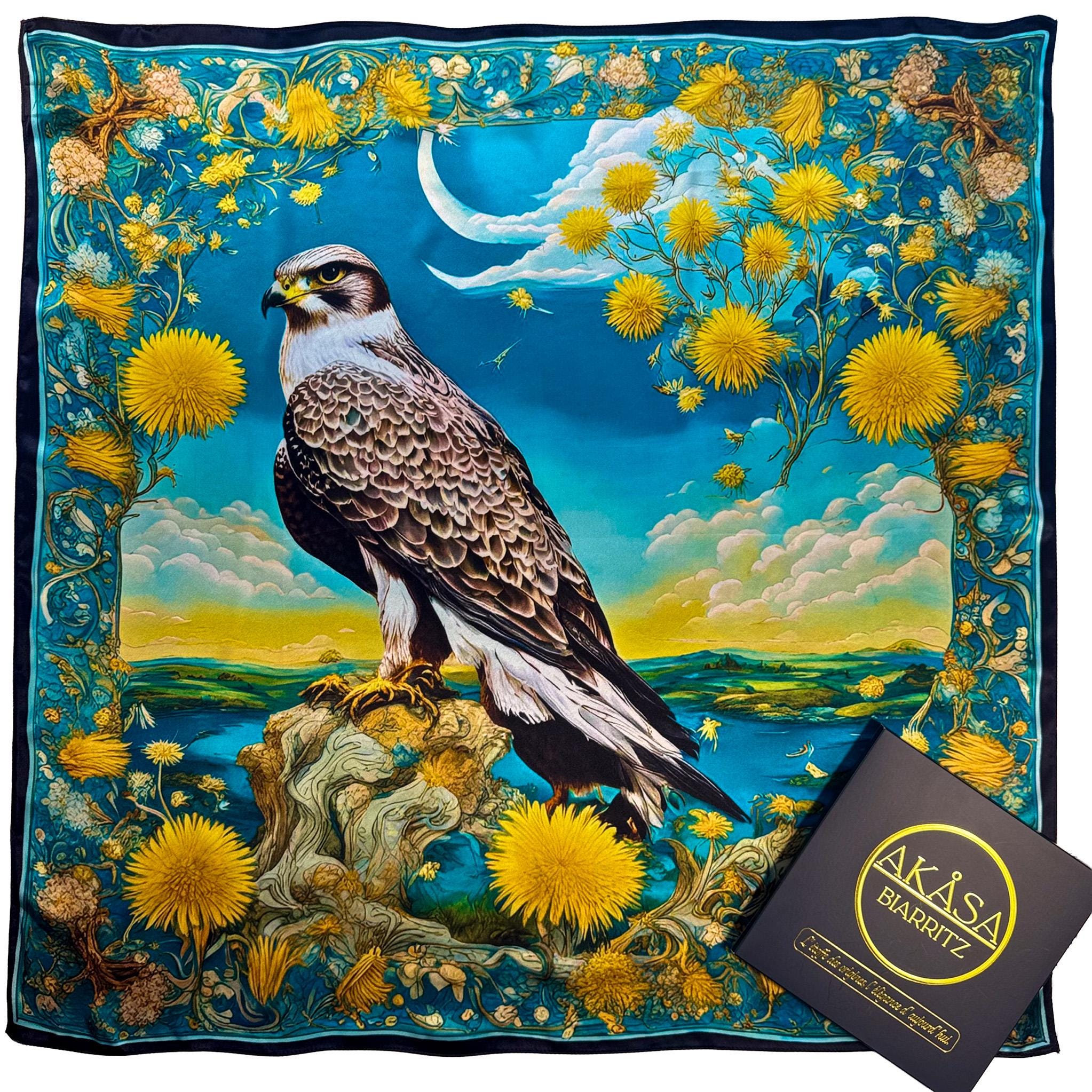 Foulard Carré Astrologie Amérindienne - Signe Du Faucon (21 Mars-19 Avril) - AKÅSA Biarritz - 66 Cm