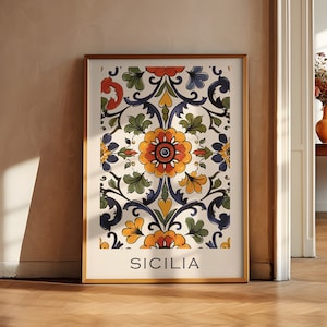 Siciliaanse tegel print mediterrane majolica patroon poster Sicilia kleurrijke keramiek tegels poster Sicilië kunst Italiaanse charme instant download