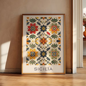 Wandkunst Sizilianische Fliesen Wandkunst Mediterranee Fliesen kunstdruck Majolika Muster Poster Sicilia bunte Keramikfliesen Poster Sizilien Kunst Italienische Kunst instan