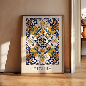 Sicilian tile print Sicily wall art Italian ceramic tiles poster majolica pattern instant download living room walldecor Italy vibes