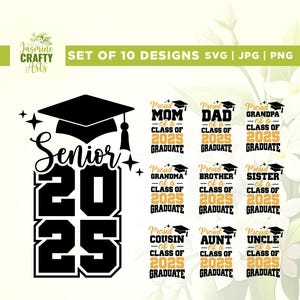 Lot Svg famille 2025 diplômé fier, Svg senior fier, Cricut, sublimation, lot Svg remise de diplôme, promotion 2025 Svg, Svg casquette remise de diplôme
