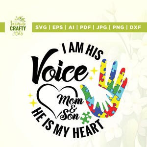 Autismus Bewusstseins Mutter und Sohn svg, Cricut, Png, svg, Silhouette, Ich bin seine Stimme, er ist mein Herz, Puzzleteil Design, Autismus Mutter Sohn svg
