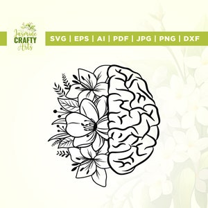 Mental health svg, flower brain svg, wildflower svg, human brain clipart, Anatomy design, Medical clipart, Silhouette, Cricut, Cut File