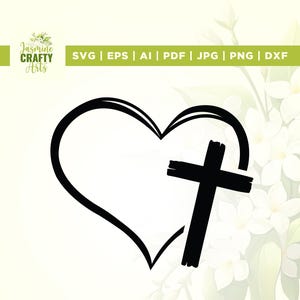 Jesus Heart Cross Svg, God Svg, Jezus Svg, Cricut, sublimatie, kruis met ring Svg, kerk Cross Dxf, Christian Svg, Heart Cross Svg