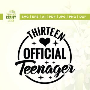 Dreizehn offizielle Teenager SVG, Hallo 13 SVG, Cricut, Sublimation, Dreizehn Geburtstag SVG, Teenager Halskette, 13 Geburtstag Mädchen Shirts