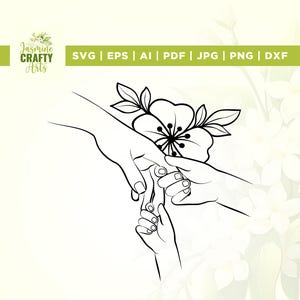 Manos de madre y dos niños SVG, silueta, mano de bebé con flor, tomados de la mano, mamá y bebé, Día de la Madre Svg, mamá e hijos Svg