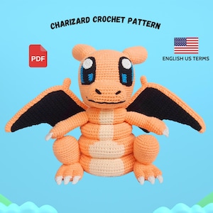 Patrón de crochet de juguete apilable Charizard, juguete Montessori de peluche de crochet de dibujos animados, juguete de crochet Charizard amigurumi, patrón de crochet Charizard.