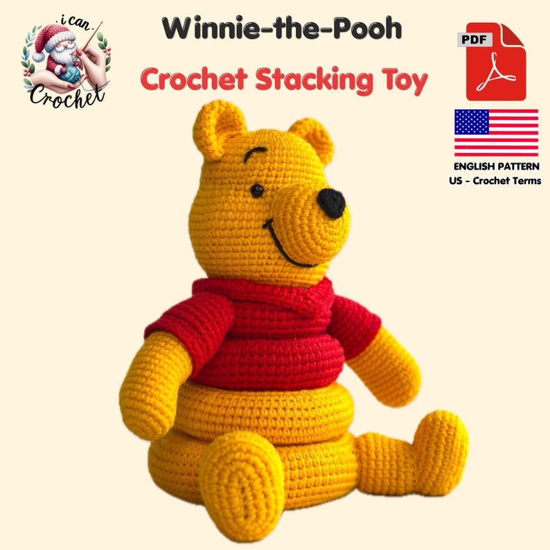 Winnie the Pooh Crochet Pattern, Montessori Crochet Stacking Toy, Amigurumi Pooh Bear Stackable Rings, Instant Download PDF image 4