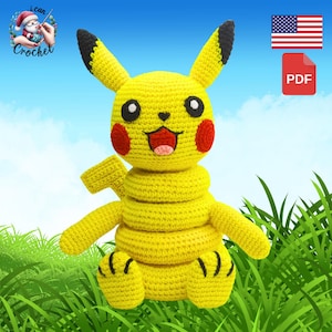 Pikachu Stacking Toy Crochet pattern, Cartoon Crochet Stuffed Montessori toy, Amigurumi Pikachu crochet toy, easy crochet pattern.