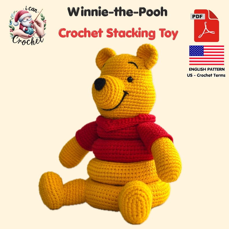 Winnie the Pooh Crochet Pattern, Montessori Crochet Stacking Toy, Amigurumi Pooh Bear Stackable Rings, Instant Download PDF image 5