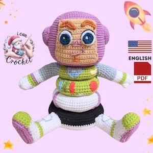 Modèle au crochet pour jouet empilable Buzz, jouet Montessori en peluche au crochet de dessin animé, modèle facile de jouet au crochet de dessin animé Amigurumi pour les débutants