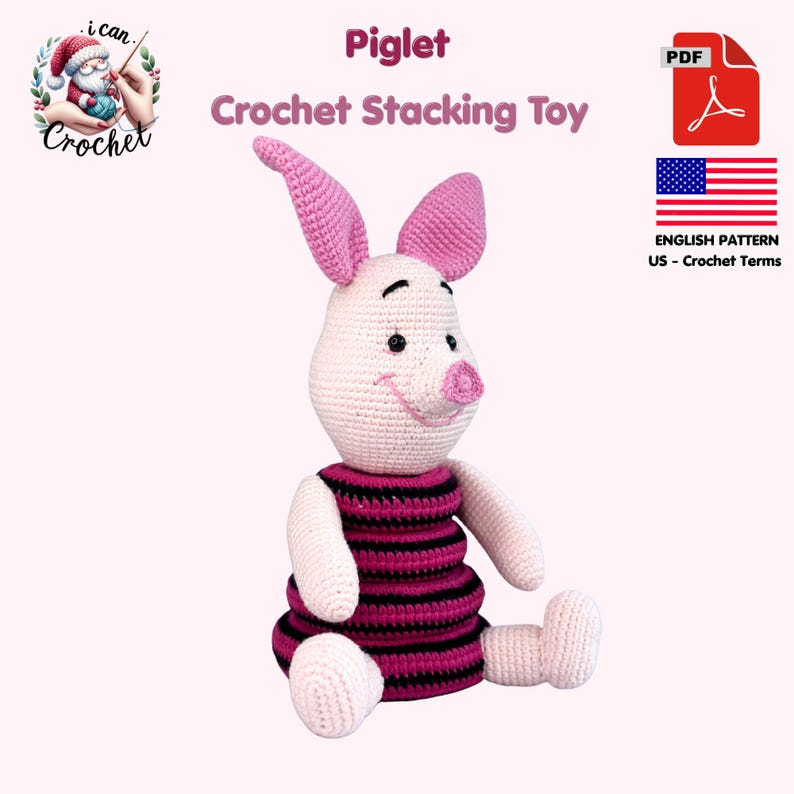 Piglet Crochet Pattern, Montessori Crochet Stacking Toy, Amigurumi ...