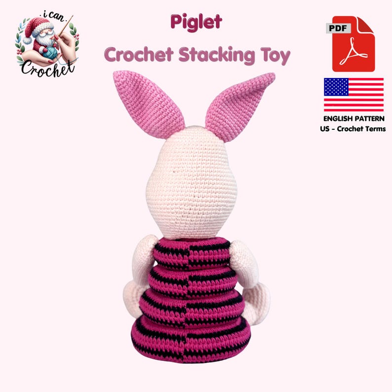 Piglet Crochet Pattern, Montessori Crochet Stacking Toy, Amigurumi ...