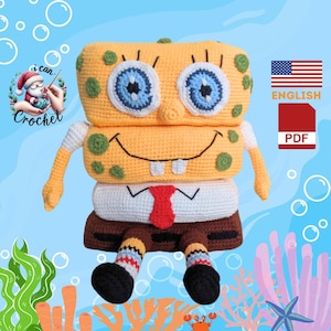 Spongebob Stacking Toy Crochet pattern, Cartoon Crochet Stuffed Montessori toy, Amigurumi cartoon crochet toy easy pattern for beginners