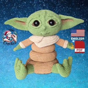Baby Yoda Stacking Toy Crochet pattern, Yoda Cartoon Crochet Montessori Stuffed toy Amigurumi cartoon crochet toy easy pattern for beginners