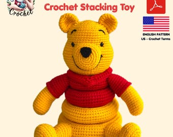 Winnie the Pooh Crochet Pattern, Montessori Crochet Stacking Toy, Amigurumi Pooh Bear Stackable Rings, Instant Download PDF