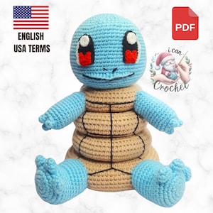 Squirtle Stacking Toy Crochet pattern, Montessori Cartoon Crochet Stuffed toy, Amigurumi Squirtle crochet toy, easy crochet pattern.