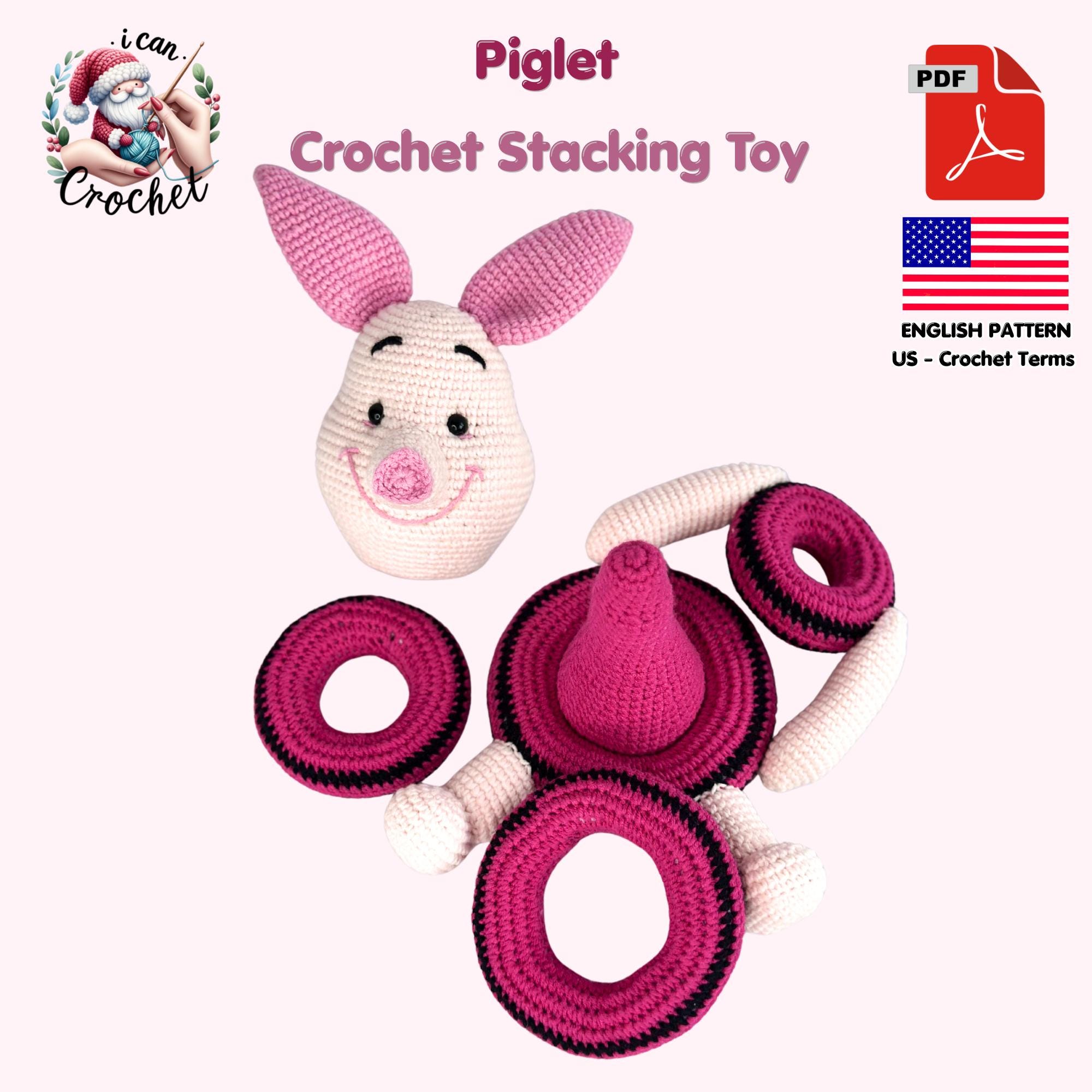 Piglet Crochet Pattern, Montessori Crochet Stacking Toy, Amigurumi ...