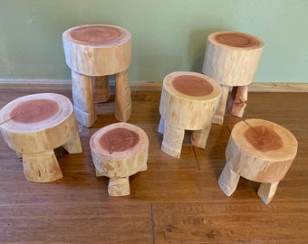 Handcrafted wood plant stand/stool - single piece, sustainably harvested in Oregon