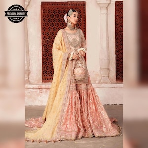 Custom Stitch Peach Yellow Pakistani Indian Women Wedding Bridal Lehenga Dress Heavy Embroidered Designer Maxi Nikkah Party Dress For Women
