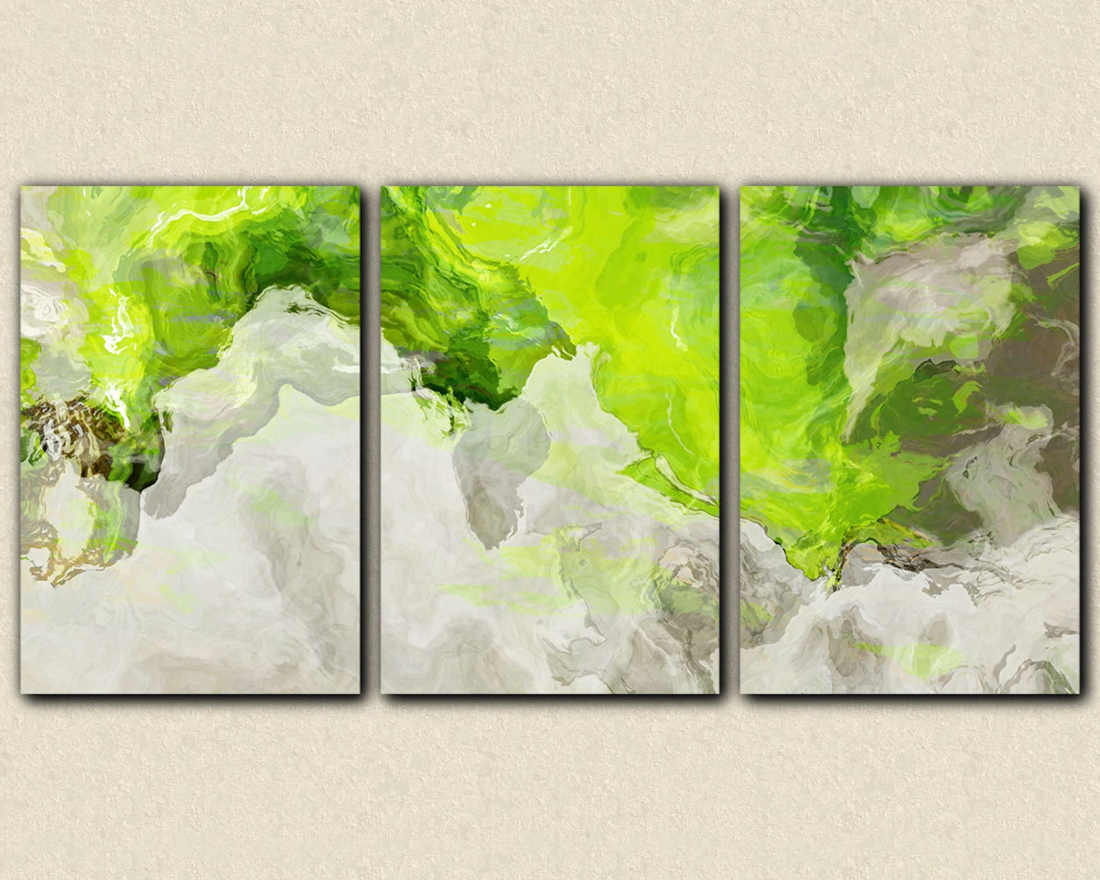 Triptych Abstract Giclee Canvas Print With Gallery Wrap 24x48 Etsy