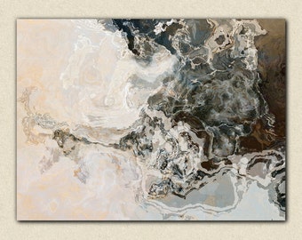Large abstract expressionism stretched canvas print, 24x32 to 40x54 in titanium, from abstract painting "Geode"