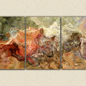 Extra large abstract art canvas print triptych, 40x78 giclee on stretched canvas, in earth colors, from abstract painting "Firestarter"