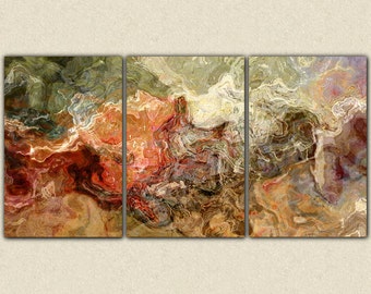 Extra large abstract art canvas print triptych, 40x78 giclee on stretched canvas, in earth colors, from abstract painting "Firestarter"