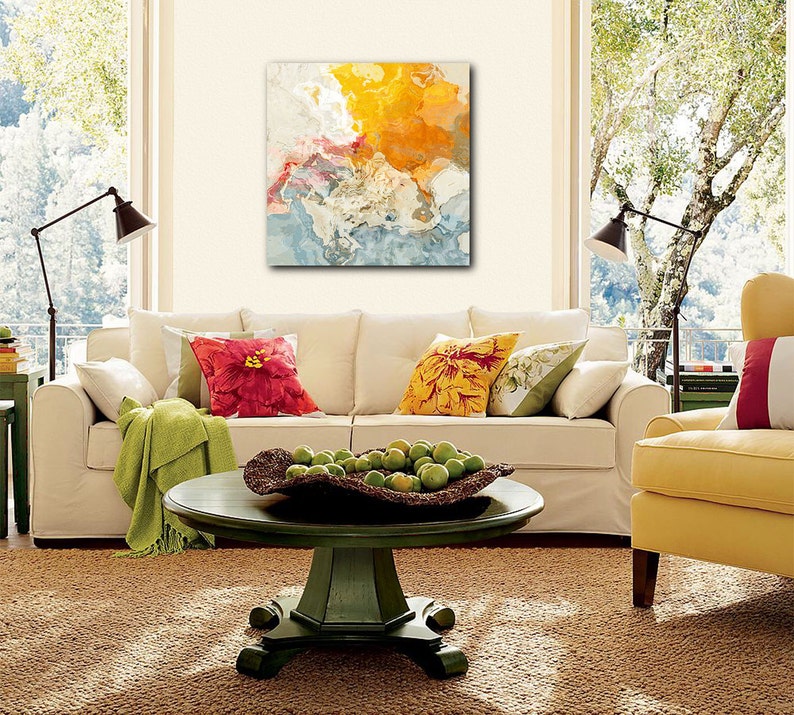 Abstract Art Stretched Canvas Print 30x30 to 36x36 in Orange Etsy