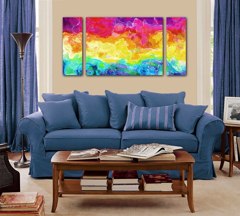 Abstract large wall art triptych stretched canvas print 30x60 Etsy