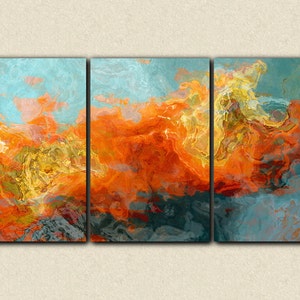 Abstract art, 40x78 oversized triptych gallery wrap giclee canvas print, in orange and blue, from abstract painting &quot;Electric Illusion&quot;