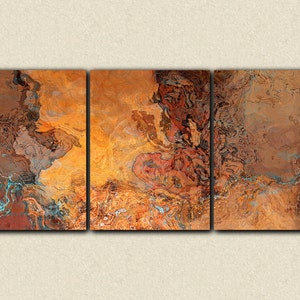 Oversize abstract art, 40x90 triptych canvas print, in desert colors, from an original painting "Tucson Tapestry"