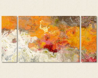 Abstract expressionism canvas print, 30x60 to 40x78 triptych with gallery wrap in orange and red, from abstract painting "Summer Love"