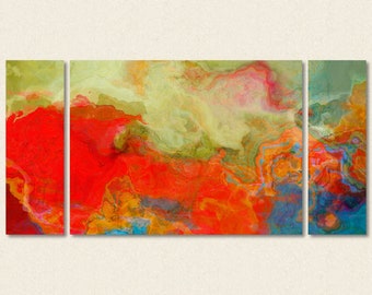 Large Triptych Abstract Art Canvas Print, 30x60 to 40x78 Abstract Painting Giclee, Contemporary Wall Art from Original Painting Year on Fire