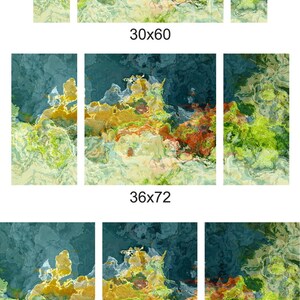 Abstract art triptych, 30x60 to 40x78 gallery wrap giclee canvas print, in teal and green, from abstract painting The Finer Things image 4
