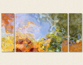 Large abstract art, 30x60 to 40x78 triptych giclee canvas print, in orange, blue and green, from abstract painting "Sing To Me The Dream"